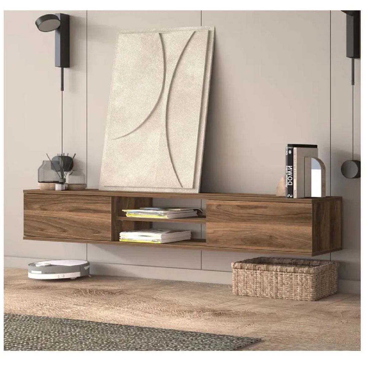 TU MESITA - Mesa de TV Flotante 80 Amauta TU MESITA 2 puertas Marrón