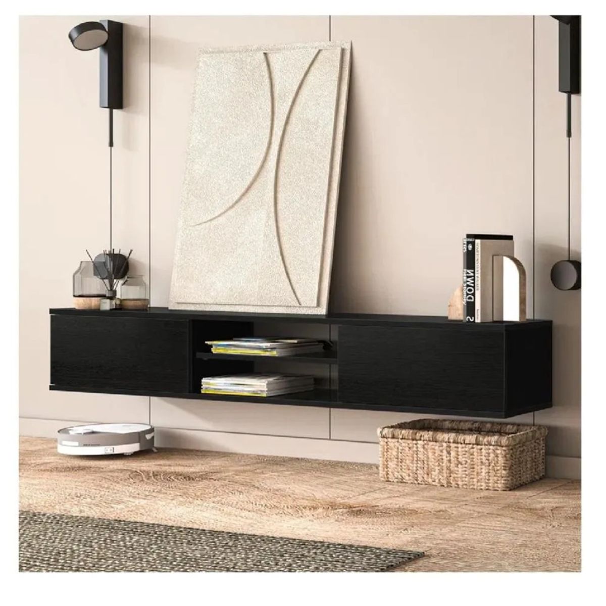 TU MESITA - Mesa de TV Flotante 80 Amauta TU MESITA 2 puertas Negro