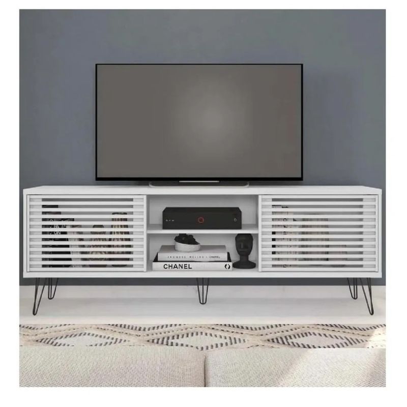TU MESITA - Mesa de TV Moderna Florencia 70 TU MESITA Blanco 2 puertas Corredizas