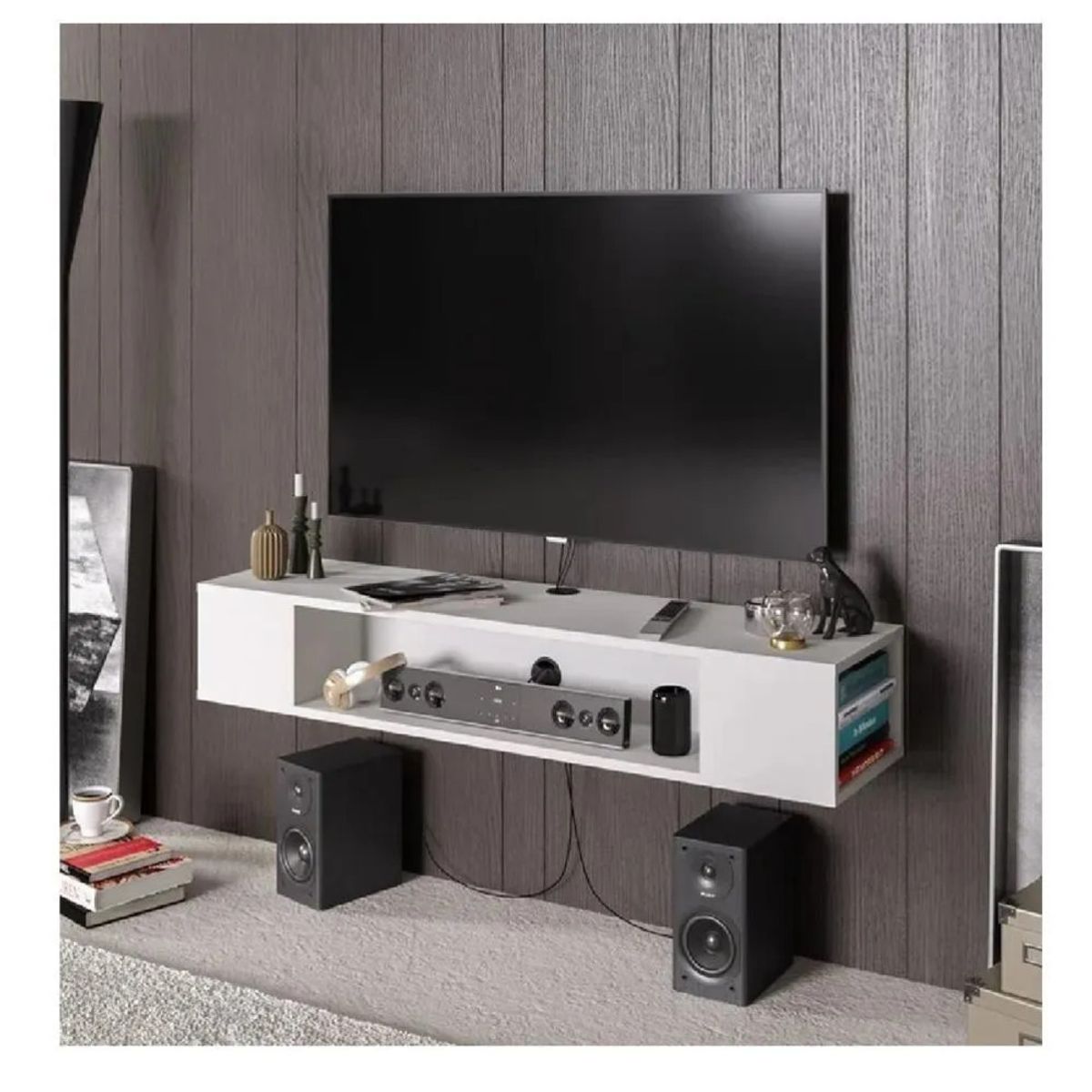 TU MESITA - Mesa Flotante de TV 70 TU MESITA Milton Melamina 18mm color Blanco