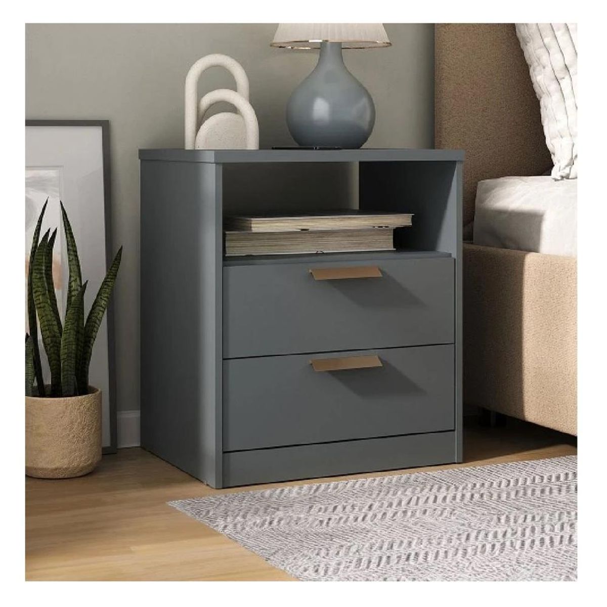 TU MESITA - Mesa De Noche Fermín TU MESITA color gris oscuro 2 cajones