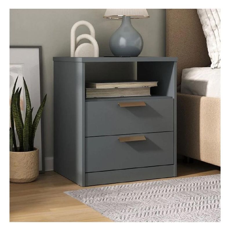 TU MESITA - Mesa De Noche Fermín TU MESITA color gris oscuro 2 cajones