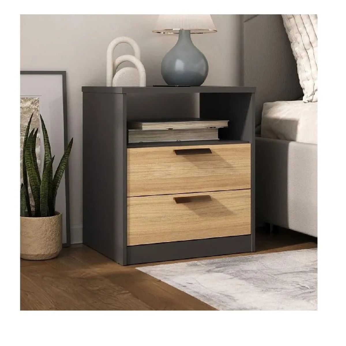 TU MESITA - Mesa De Noche Fermín TU MESITA color NegroRoble 2 cajones