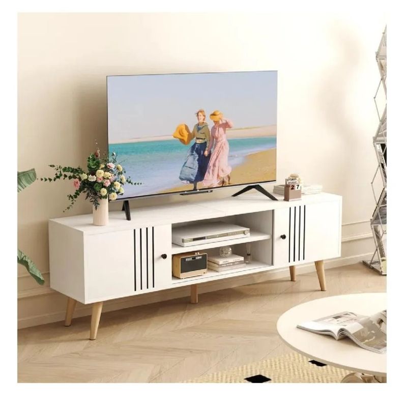 TU MESITA - Mesa Moderna de TV 65 Kassini TU MESITA Blanco 2 puertas corredizas