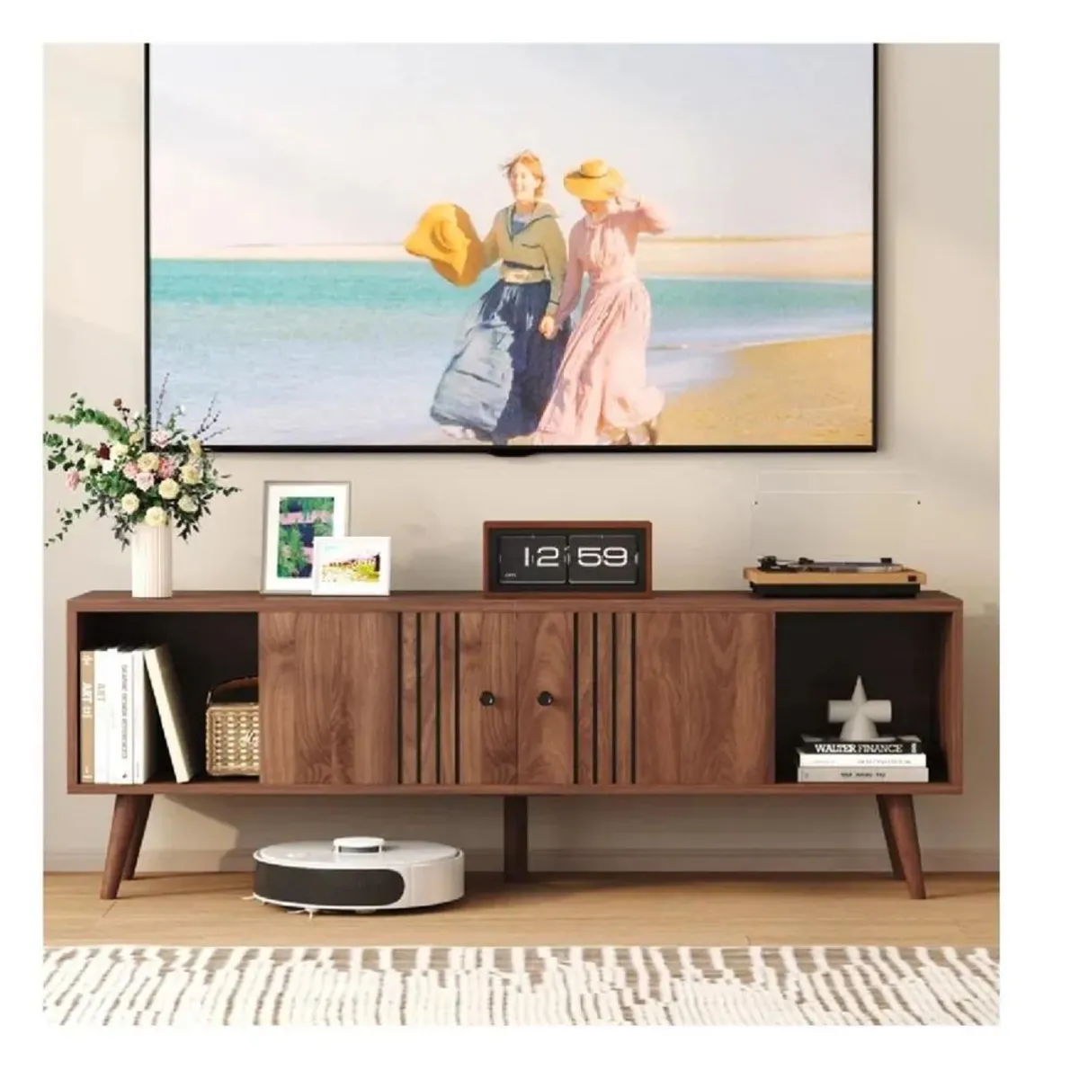 TU MESITA - Mesa Moderna de TV 65 Kassini TU MESITA Marrón 2 puertas corredizas