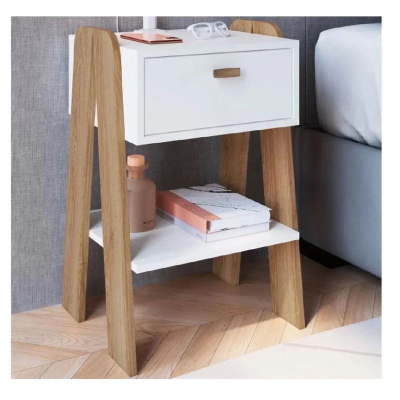 TU MESITA - Mesa de Noche Moderna TU MESITA Raquiem 1 cajón color BlancoMarrón