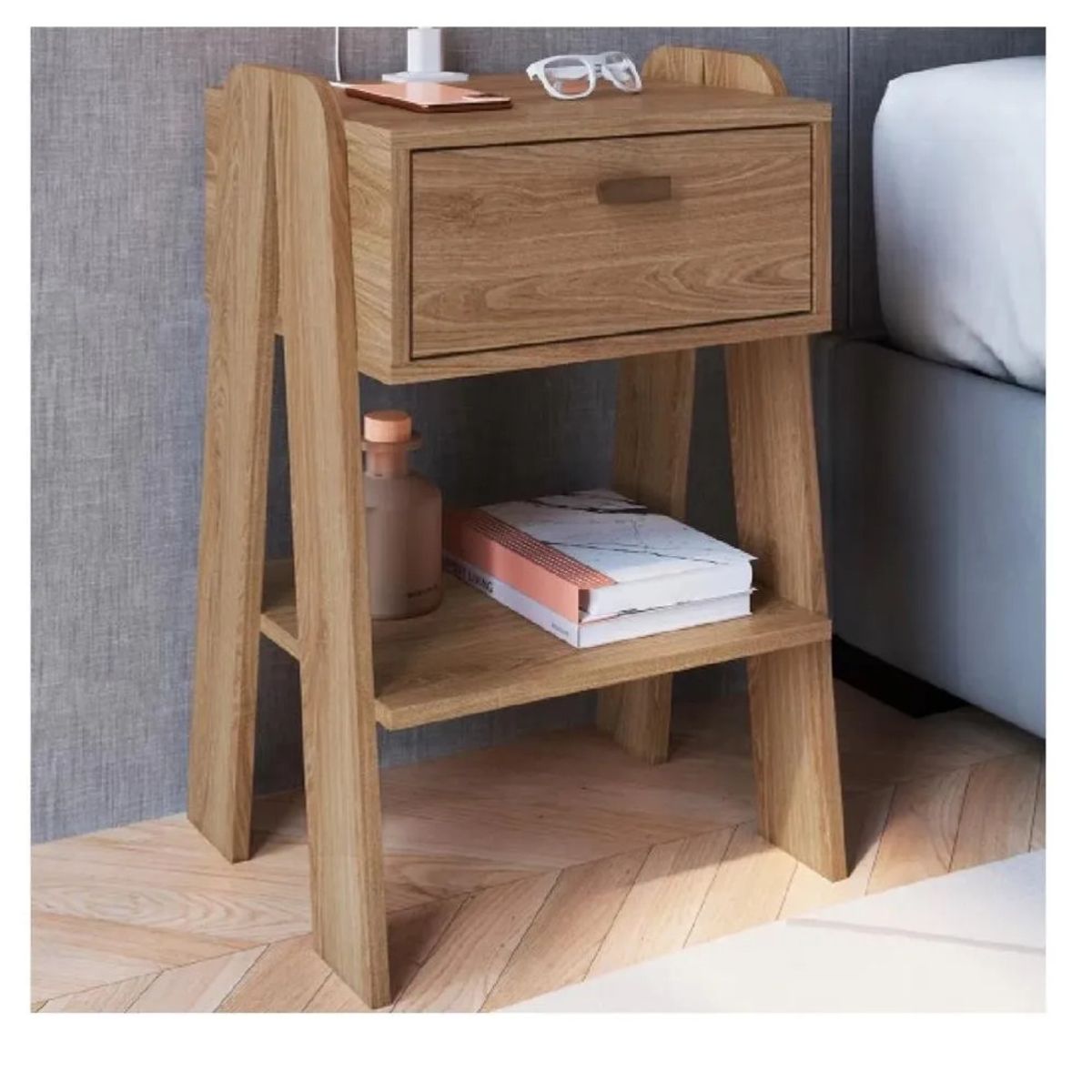 TU MESITA - Mesa de Noche Moderna TU MESITA Raquiem 1 cajón color Marrón