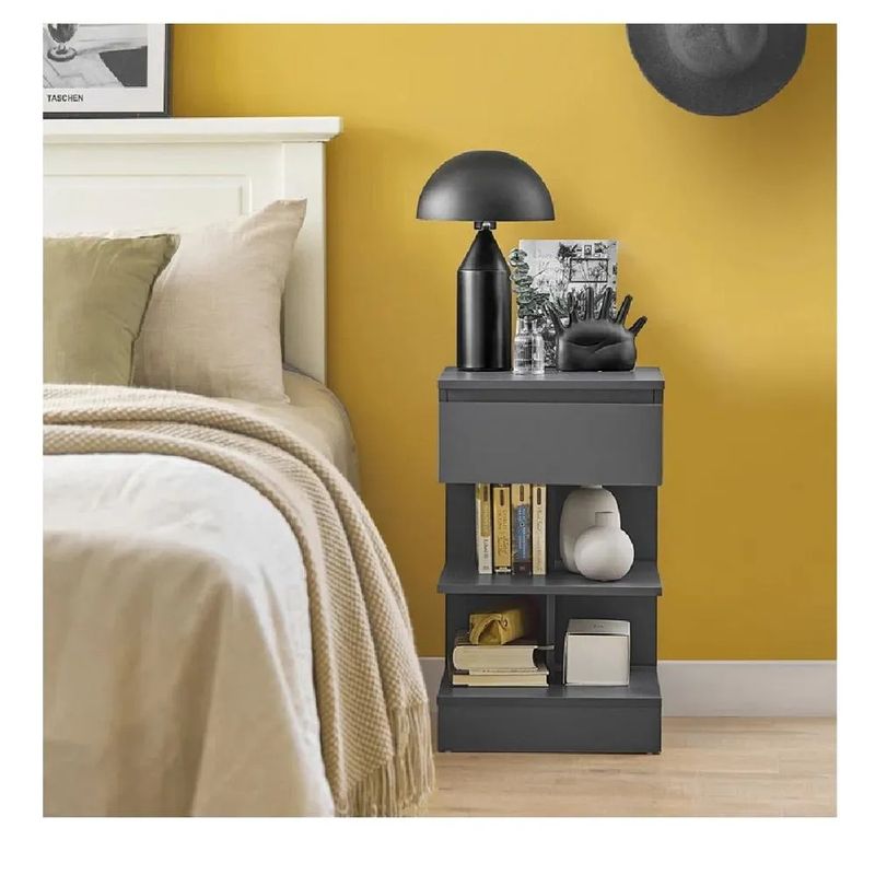 TU MESITA - Mesa de Noche Multiusos TU MESITA Gotic color Gris Oscuro 1 cajón