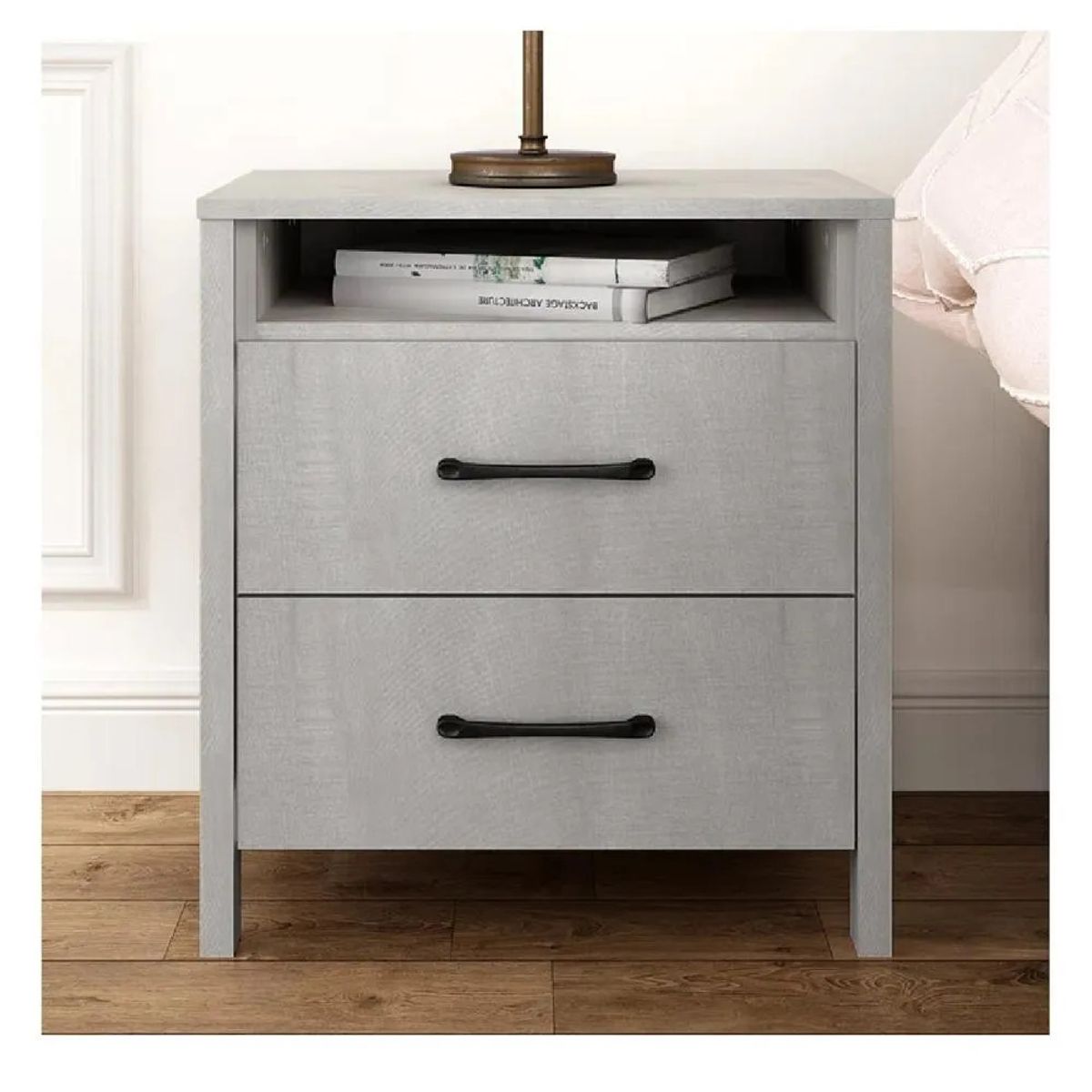 TU MESITA - Mesa de Noche Velador Amber TU MESITA color Gris claro 2 cajones