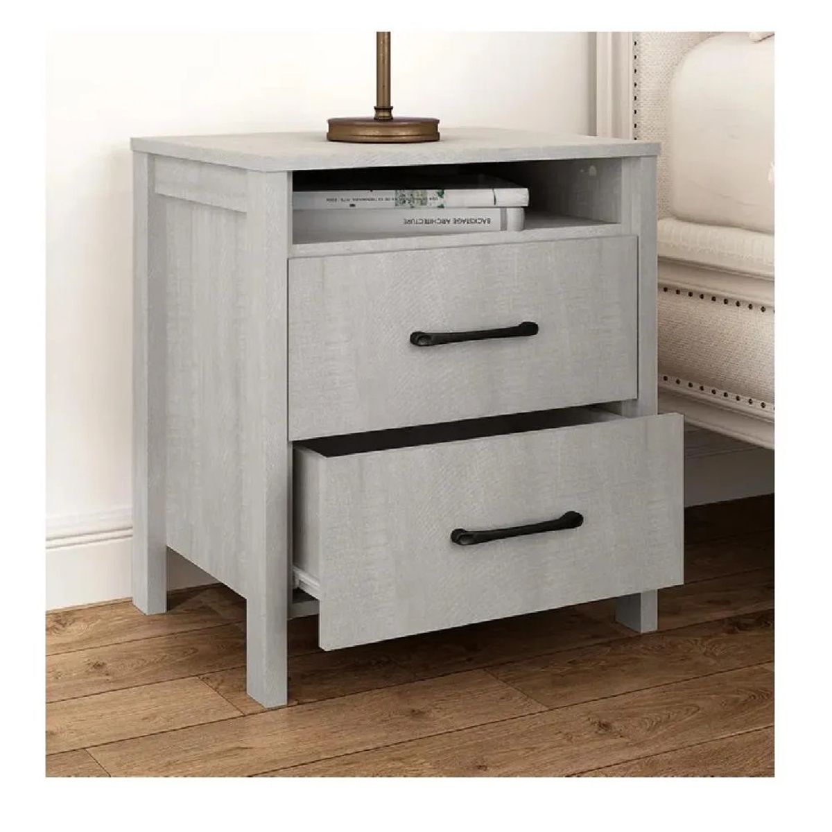 TU MESITA - Mesa de Noche Velador Amber TU MESITA color Gris claro 2 cajones