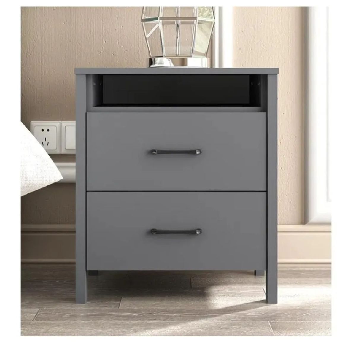 TU MESITA - Mesa de Noche Velador Amber TU MESITA color Gris Oscuro 2 cajones