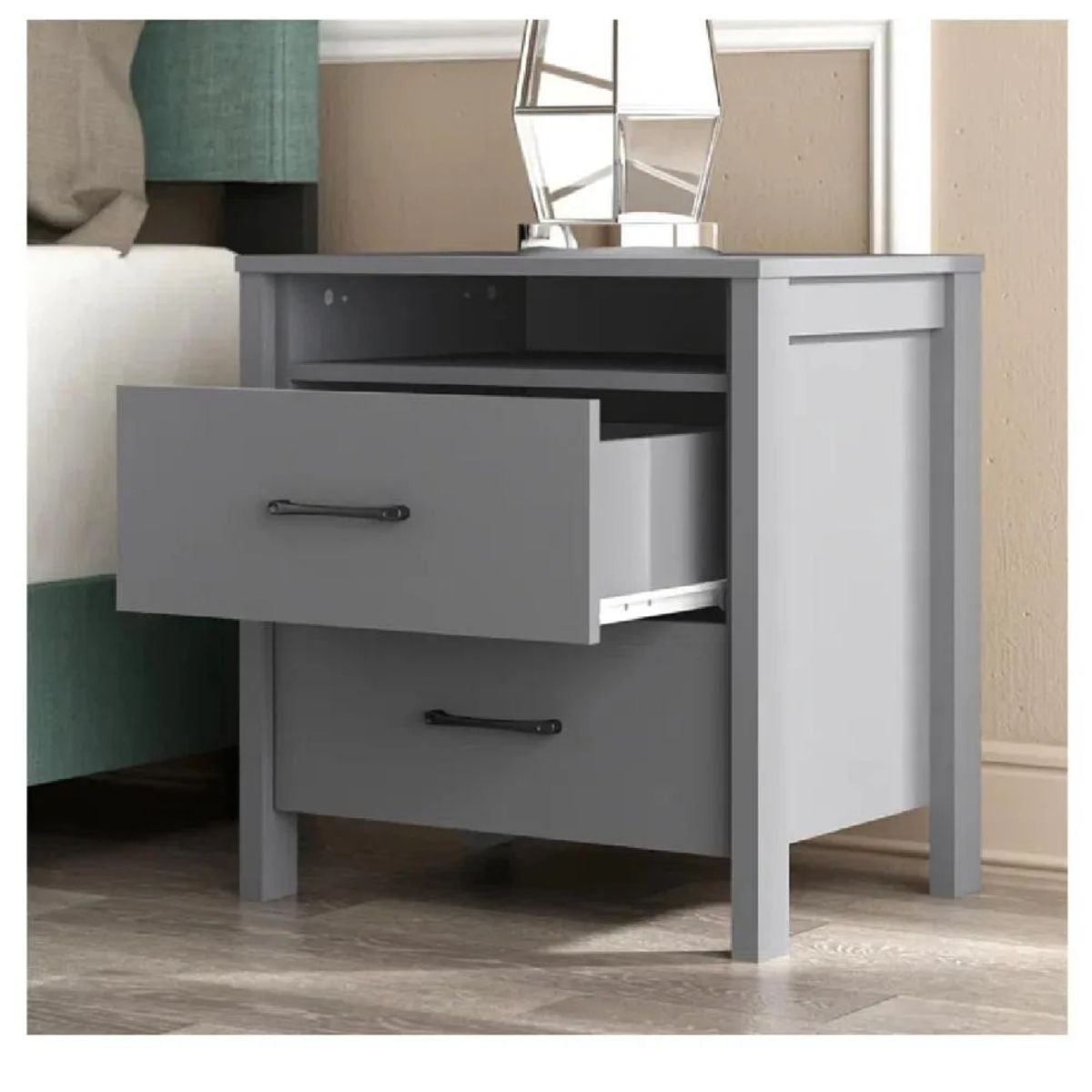 TU MESITA - Mesa de Noche Velador Amber TU MESITA color Gris Oscuro 2 cajones