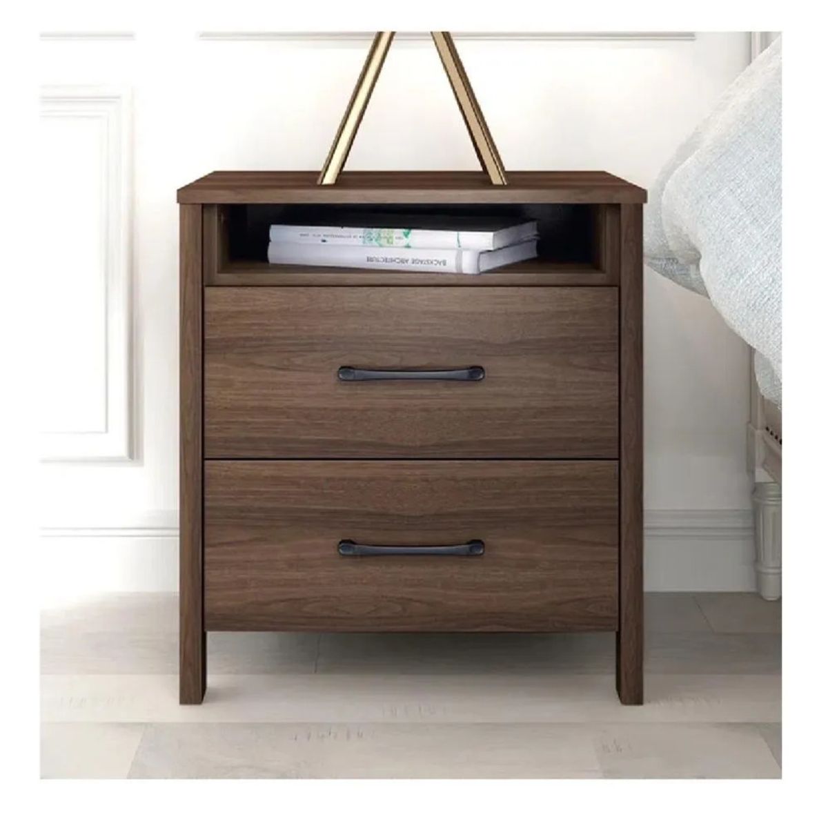 TU MESITA - Mesa de Noche Velador Amber TU MESITA color Marrón Oscuro 2 cajones