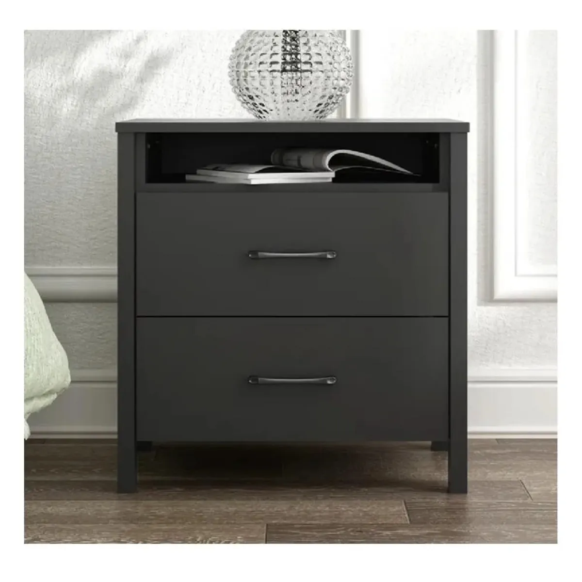 TU MESITA - Mesa de Noche Velador Amber TU MESITA color Negro 2 cajones