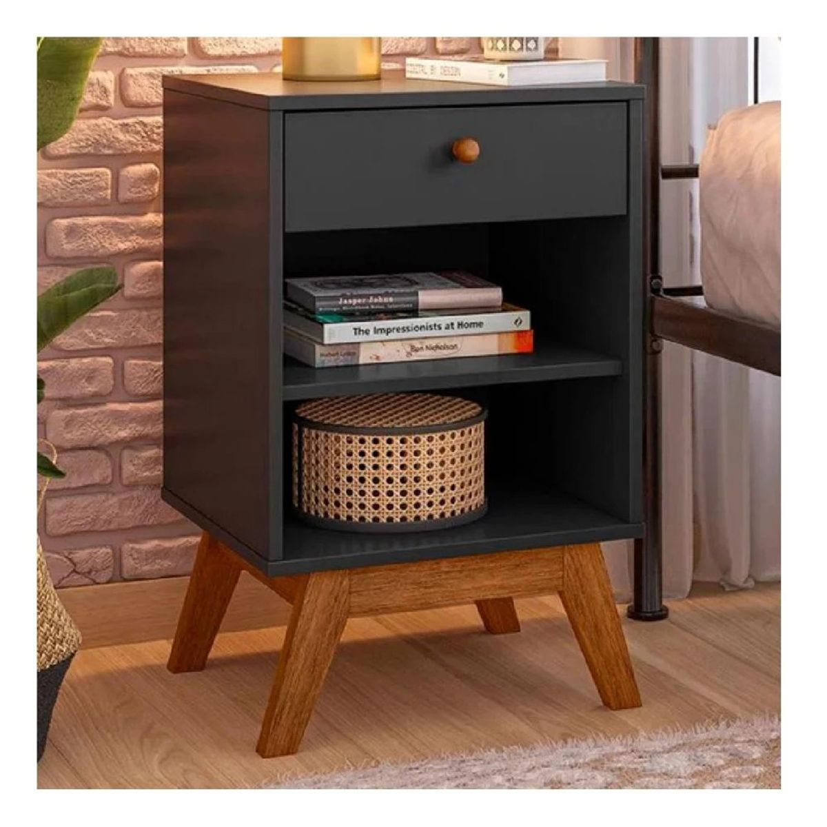 TU MESITA - Mesa de Noche Velador Jessica TU MESITA Melamina 18mm Negro 1 cajón