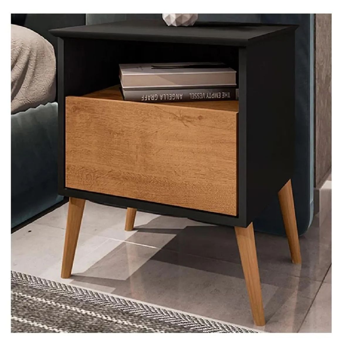 TU MESITA - Mesa de Noche Velador Multiusos TU MESITA Saomi 1 cajón NegroMarrón