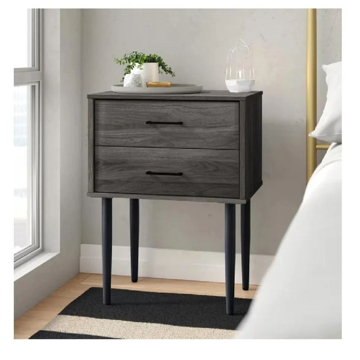 TU MESITA - Mesa de Noche Velador Pascal TU MESITA Gris Oscuro 2 cajones