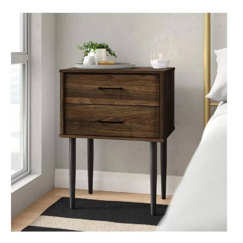 TU MESITA - Mesa de Noche Velador Pascal TU MESITA Melamina 18mm Marrón 2 cajones