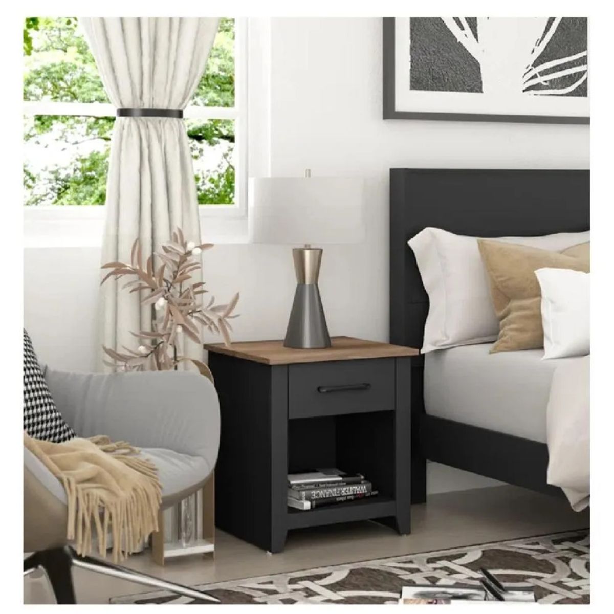 TU MESITA - Mesa de Noche Velador Xenna TU MESITA 2 cajones NegroRoble