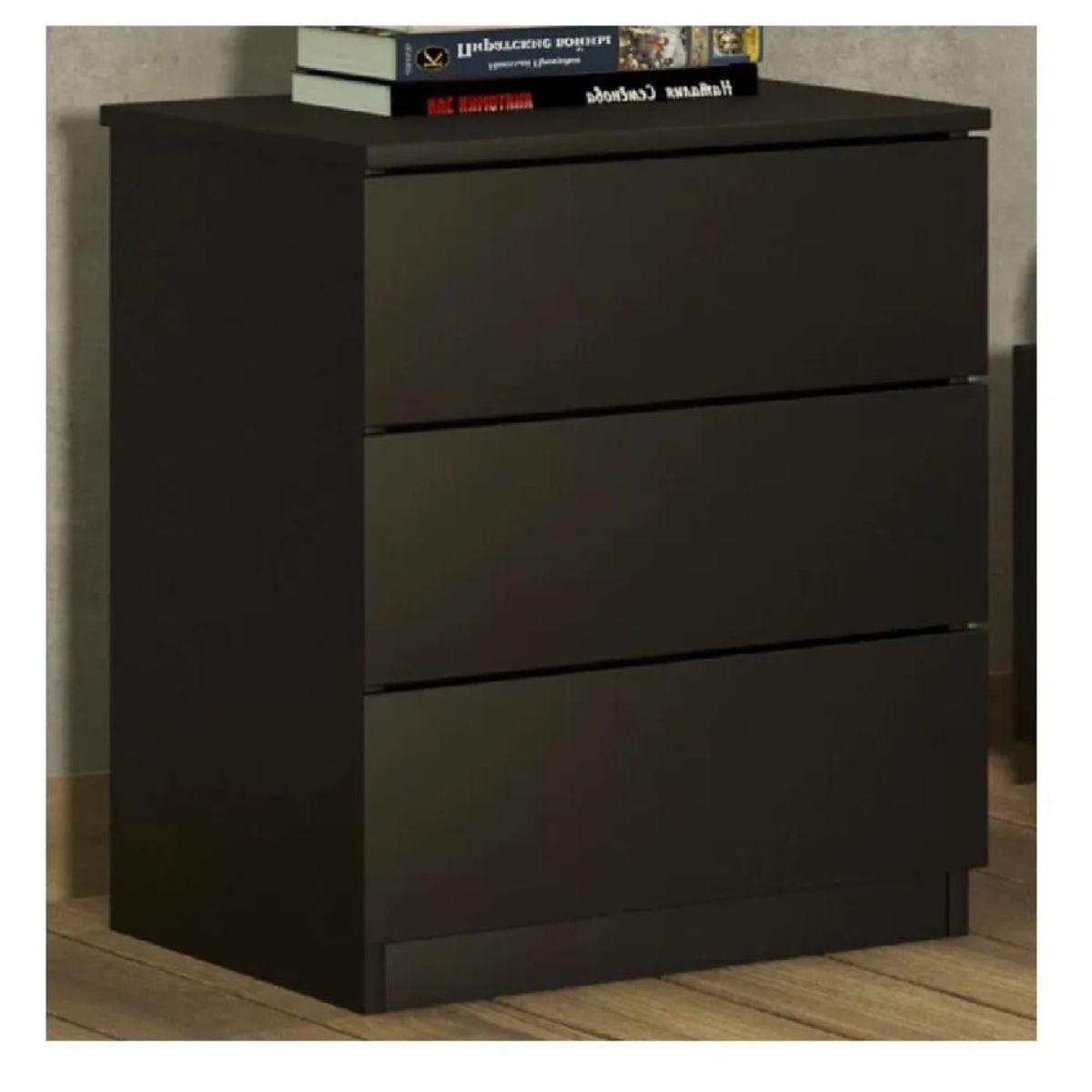 TU MESITA - Velador Clásico Maxin TU MESITA 3 cajones color Negro Melamina 18mm