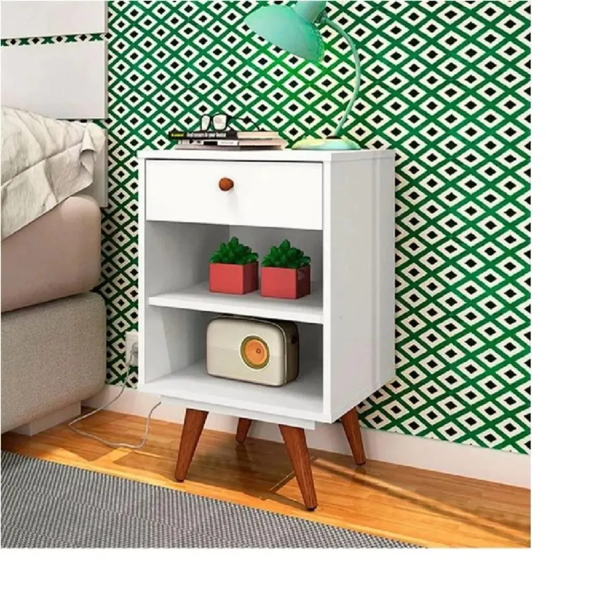 TU MESITA - Velador Clásico TU MESITA Paulet Melamina 18mm Blanco 1 cajón