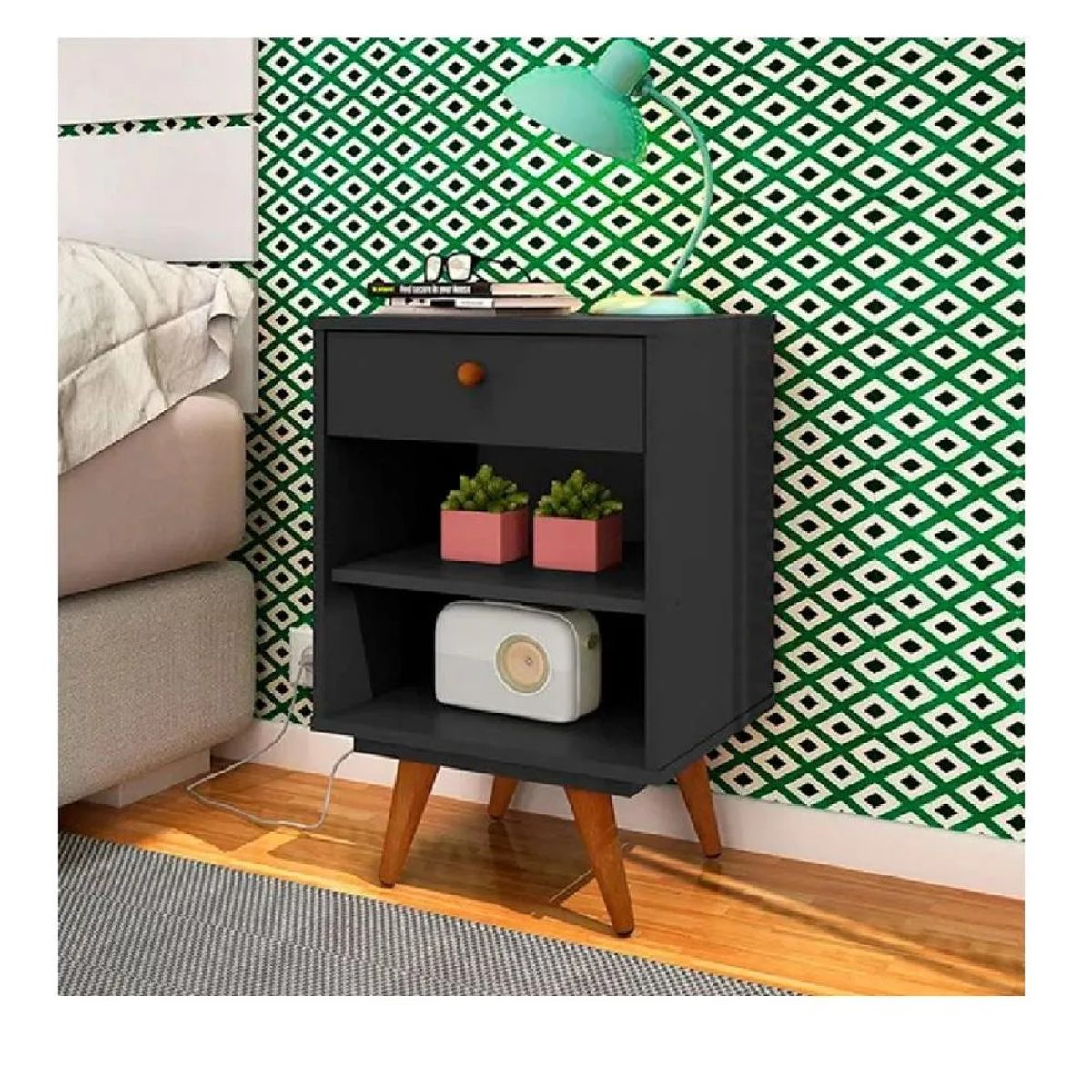 TU MESITA - Velador Clásico TU MESITA Paulet Melamina 18mm color Negro 1 cajón