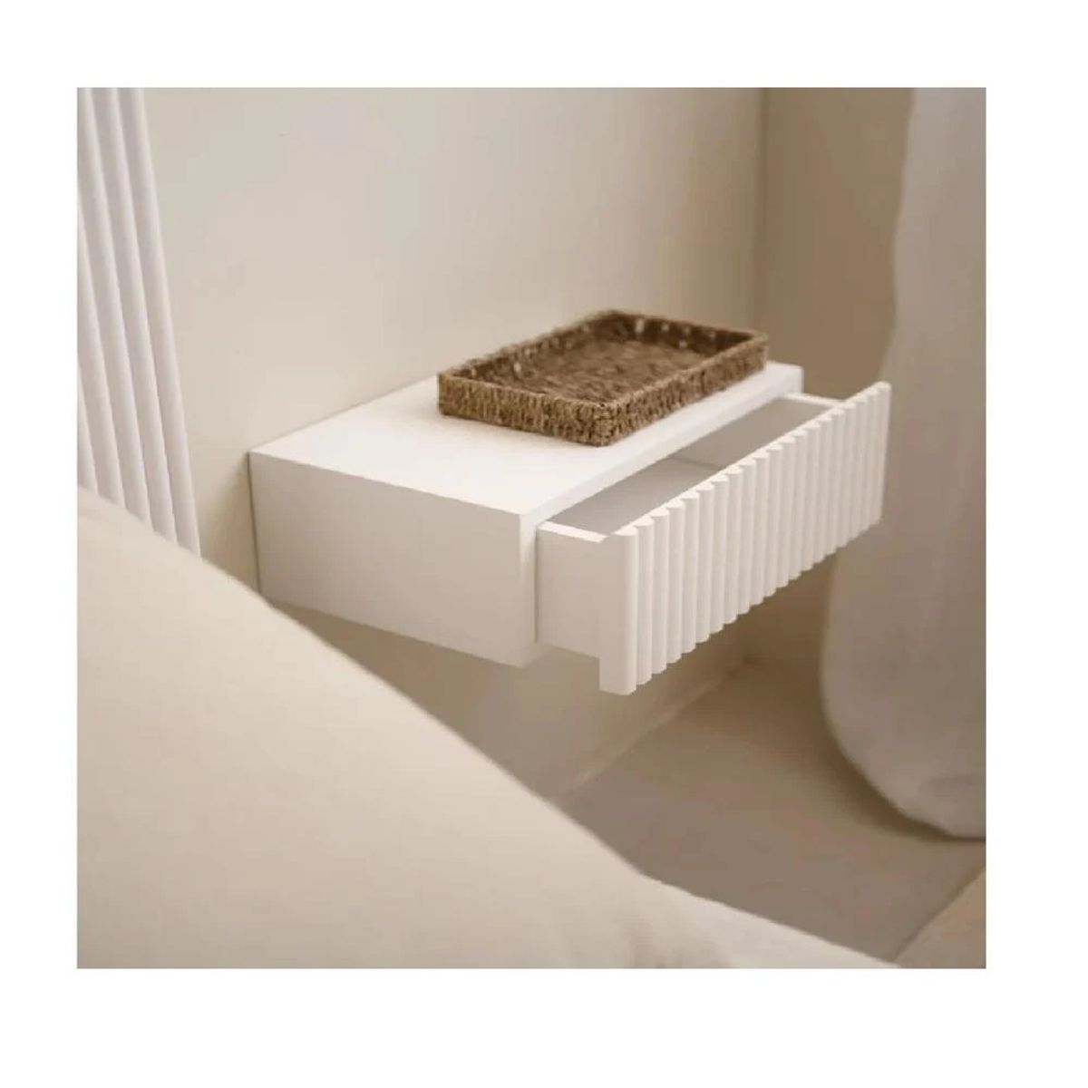 TU MESITA - Velador Flotante Amón TU MESITA 1 cajón Melamina 18mm color Blanco