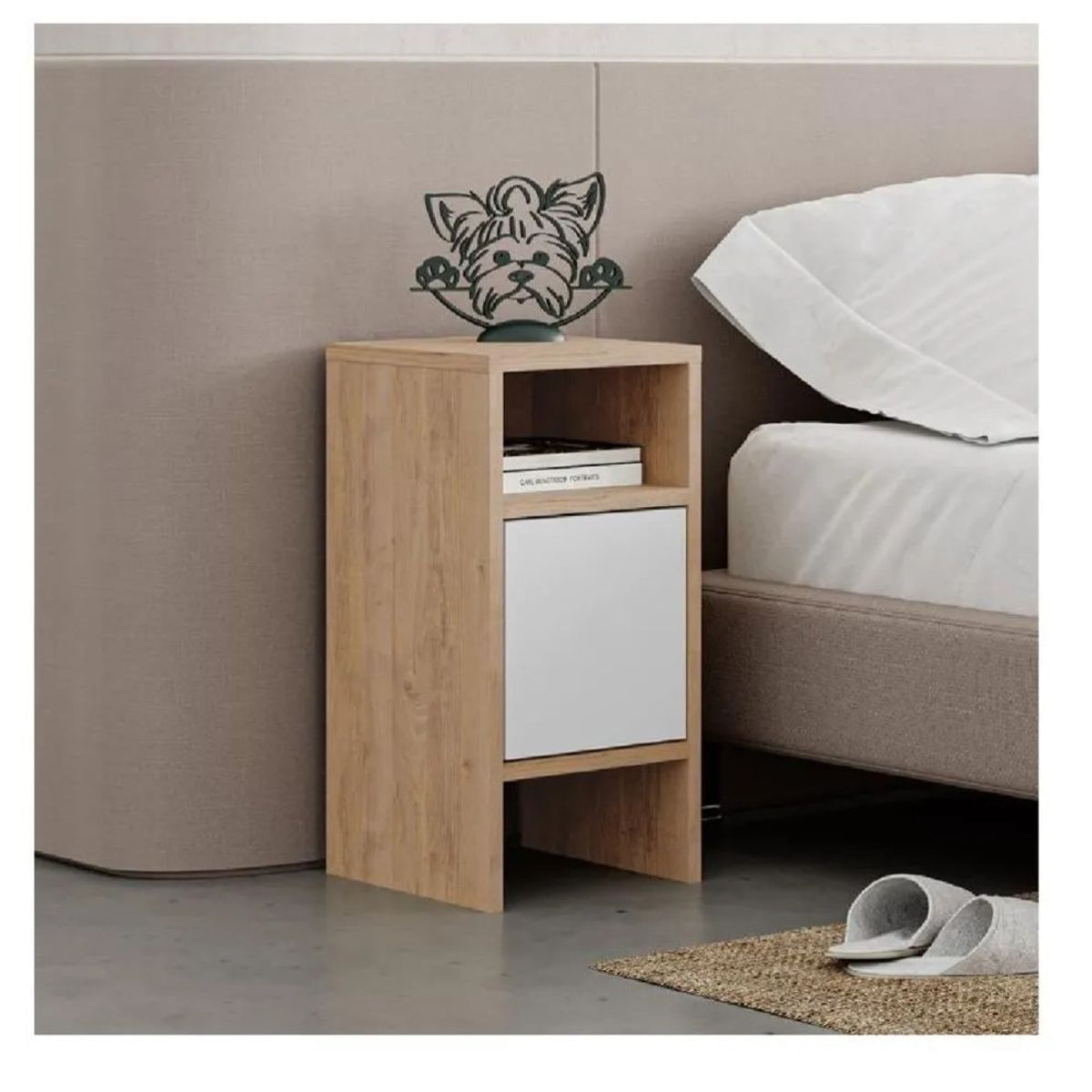 TU MESITA - Velador Mesa de Noche Xanty TU MESITA Melamina 1 puerta RobleBlanco