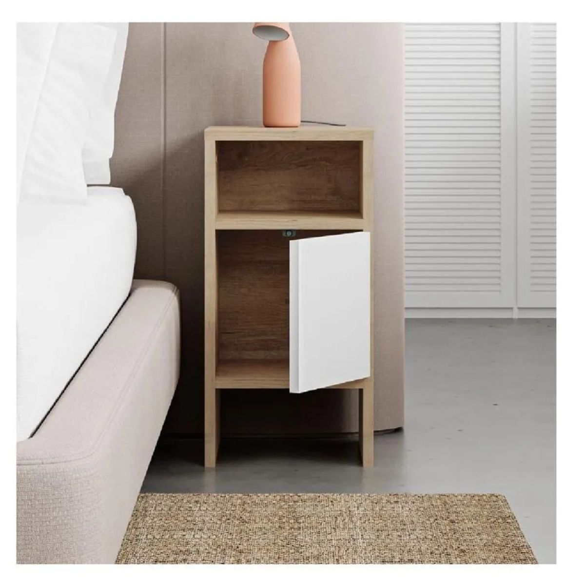 TU MESITA - Velador Mesa de Noche Xanty TU MESITA Melamina 1 puerta RobleBlanco