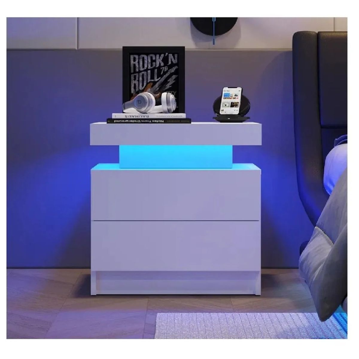 TU MESITA - Velador Mesa de Noche Yadira TU MESITA Melamina 18mm Luz LED Blanco