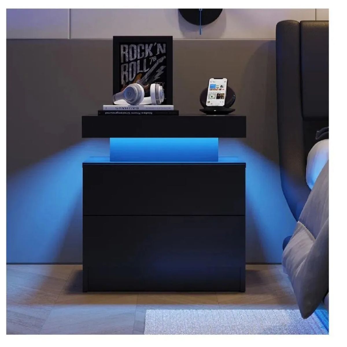 TU MESITA - Velador Mesa de Noche Yadira TU MESITA Melamina 18mm Luz LED Negro
