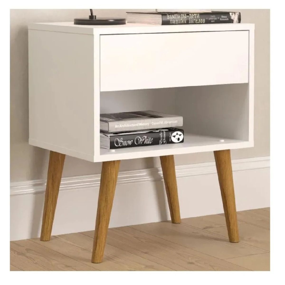 TU MESITA - Velador Moderno TU MESITA Taurus Melamina 18mm color Blanco 1 cajón