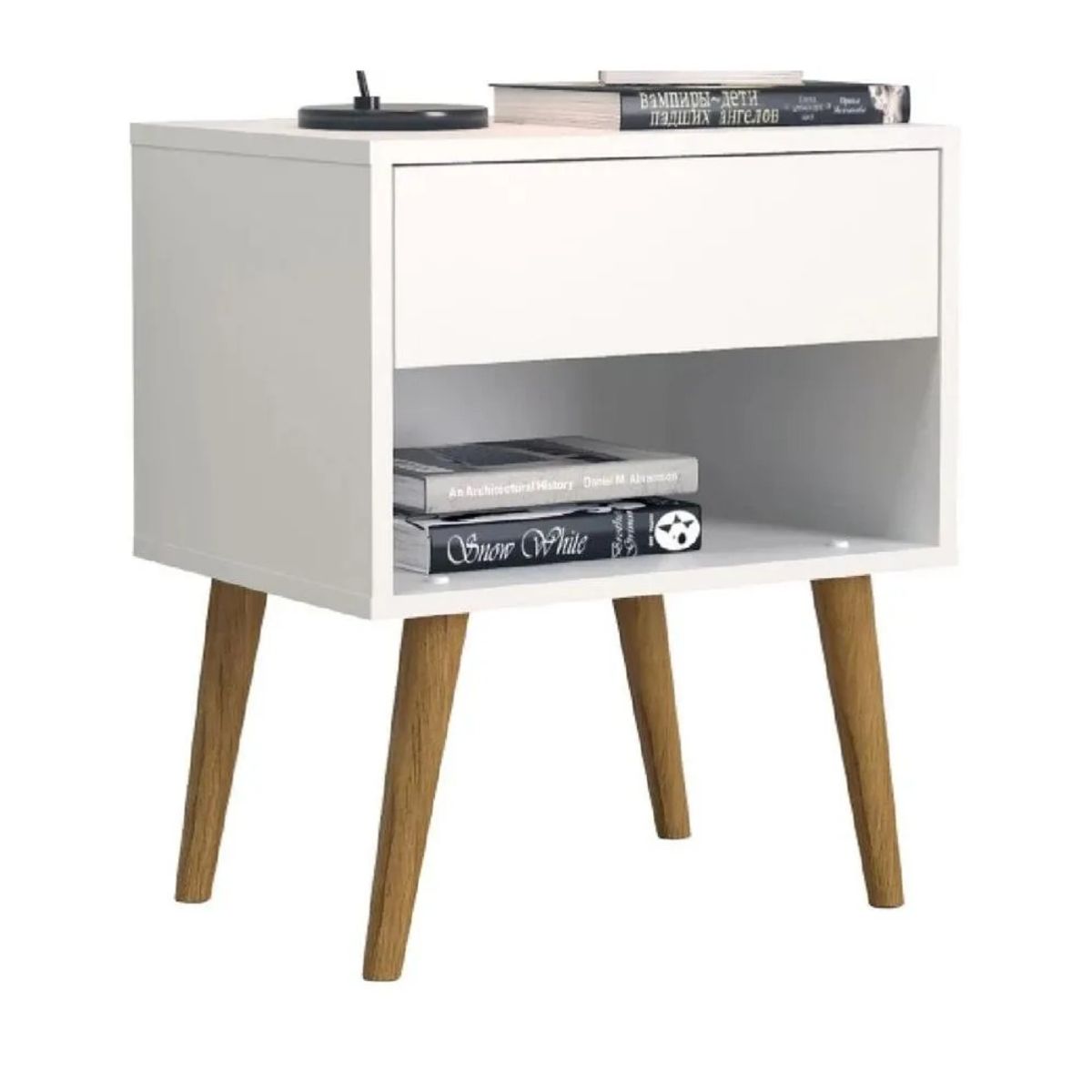 TU MESITA - Velador Moderno TU MESITA Taurus Melamina 18mm color Blanco 1 cajón