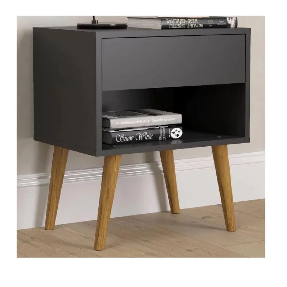 TU MESITA - Velador Moderno TU MESITA Taurus Melamina 18mm color Negro 1 cajón