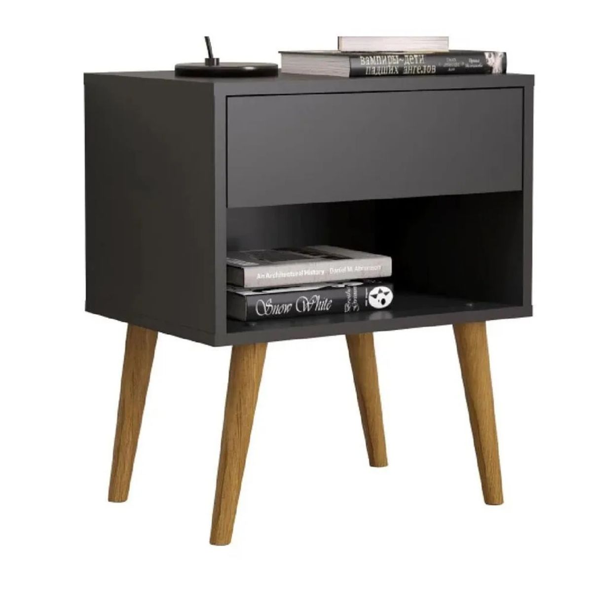 TU MESITA - Velador Moderno TU MESITA Taurus Melamina 18mm color Negro 1 cajón