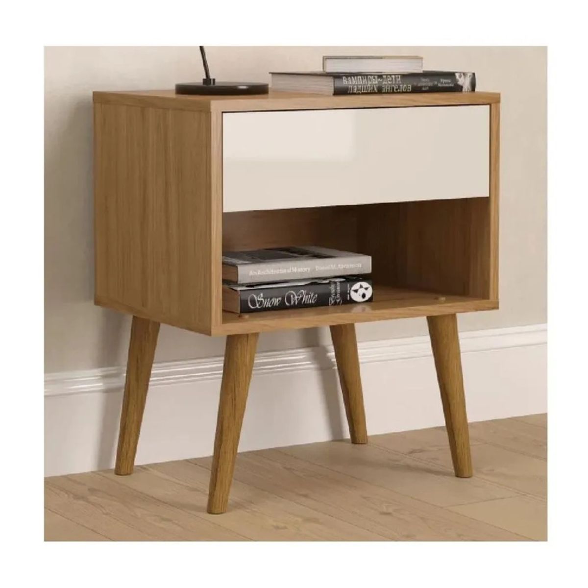 TU MESITA - Velador Moderno TU MESITA Taurus Melamina 18mm RobleBlanco 1 cajón