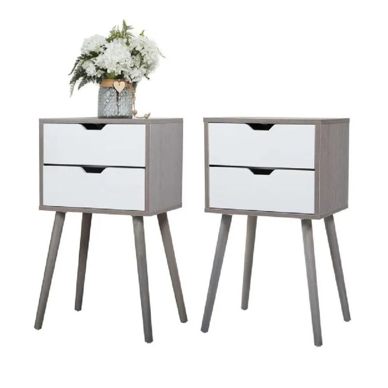 TU MESITA - Velador Vintage TU MESITA Miriam Melamina 2 cajones Gris oscuroBlanco