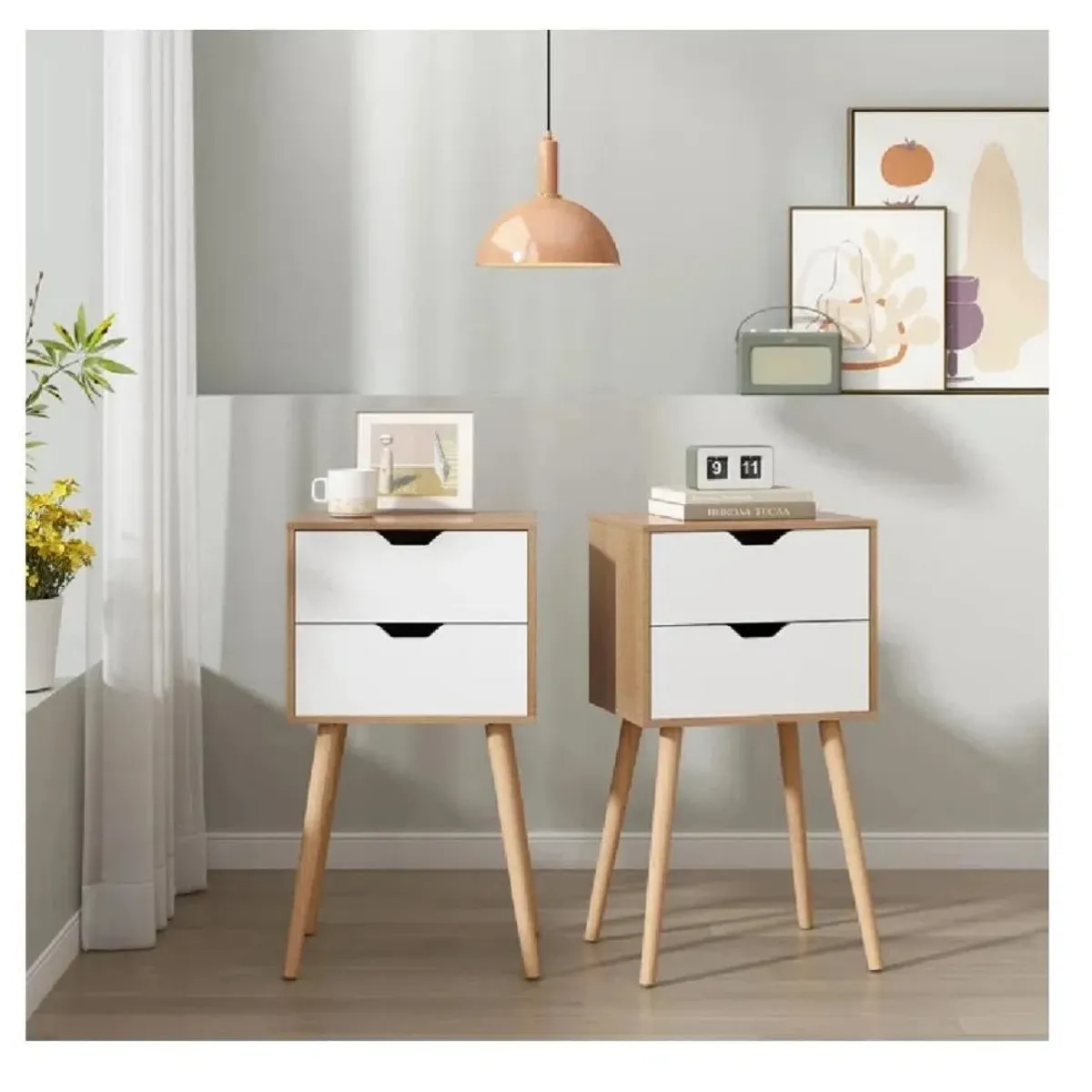 TU MESITA - Velador Vintage TU MESITA Miriam Melamina 18mm 2 cajones Color RobleBlanco