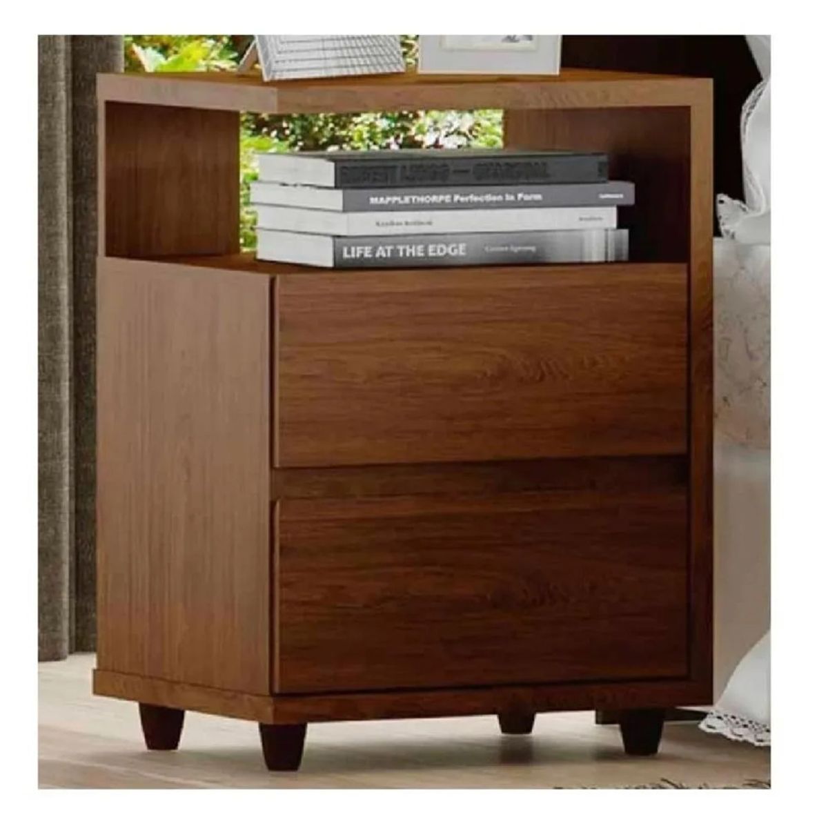 TU MESITA - Veladores Modernos Juego x2 TU MESITA Loren Marrón 2 cajones