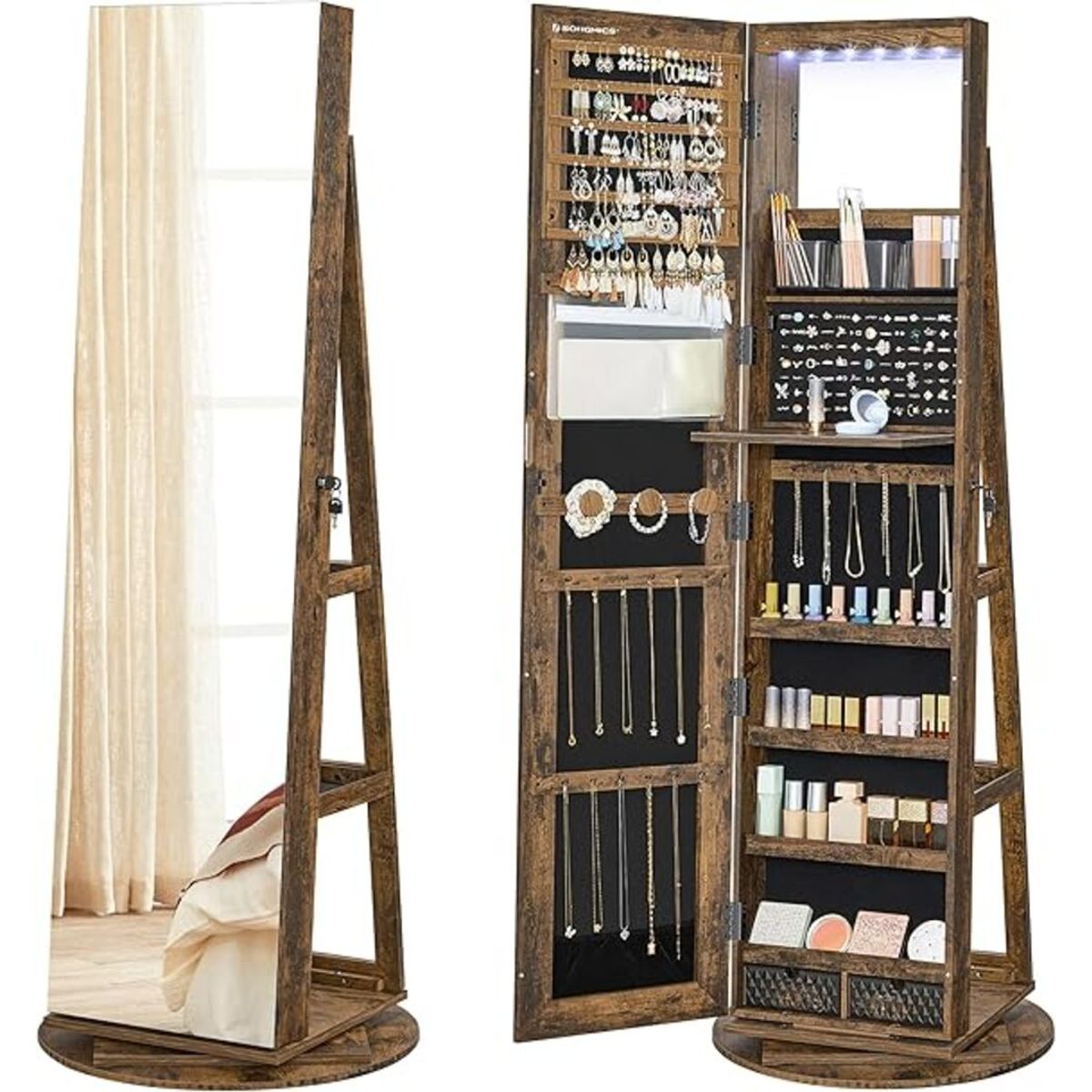 TU MESITA - ESPEJO GIRATORIO CON ORGANIZADOR DE JOYAS ROMINA MARRON TU MESITA