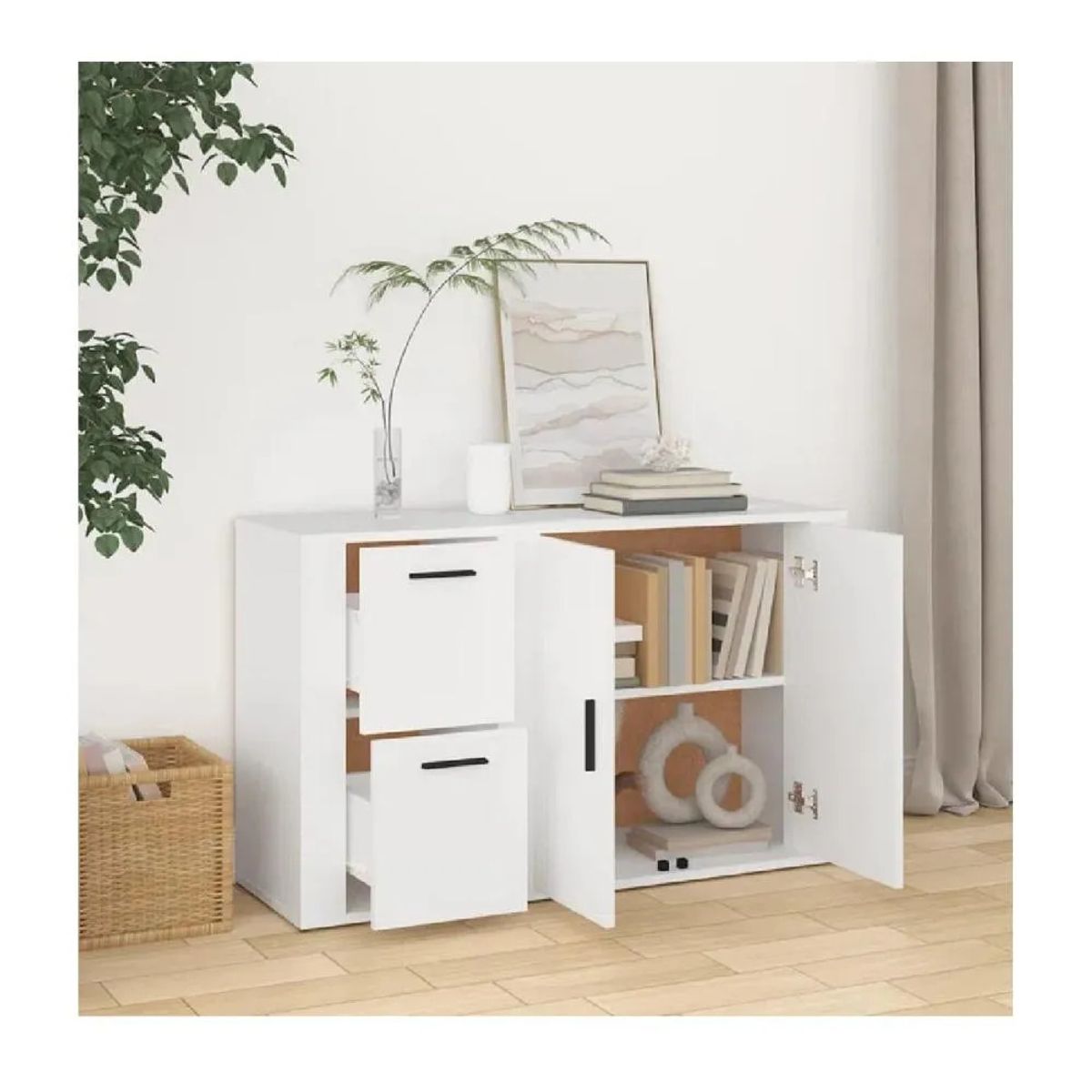 TU MESITA - Aparador Clásico TU MESITA Atom color Blanco 2 cajones 2 puertas