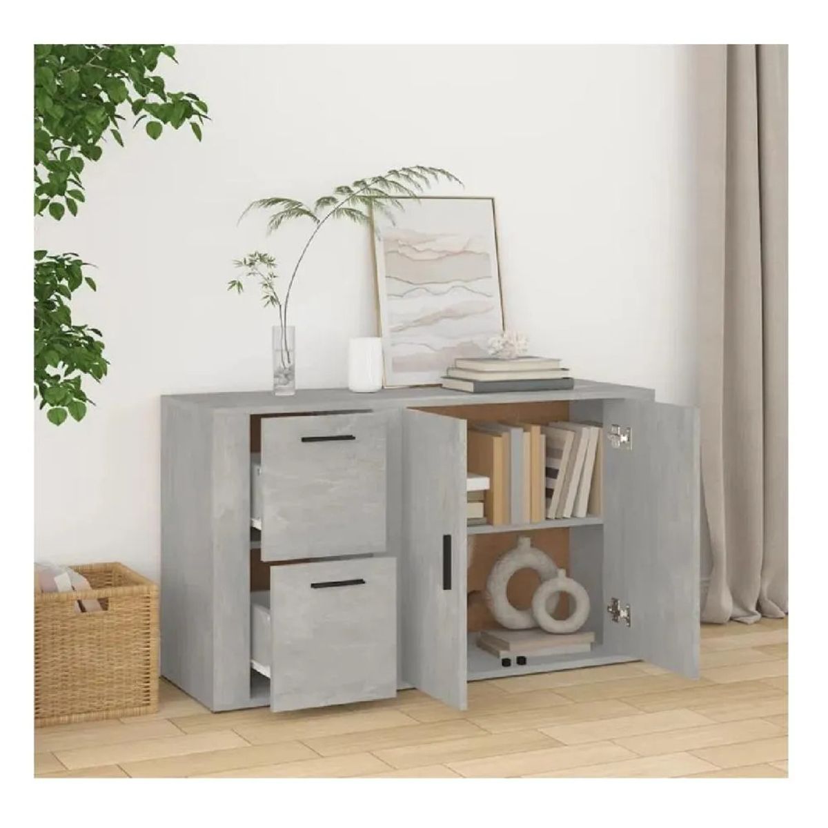 TU MESITA - Aparador Clásico TU MESITA Atom color Gris 2 cajones 2 puertas