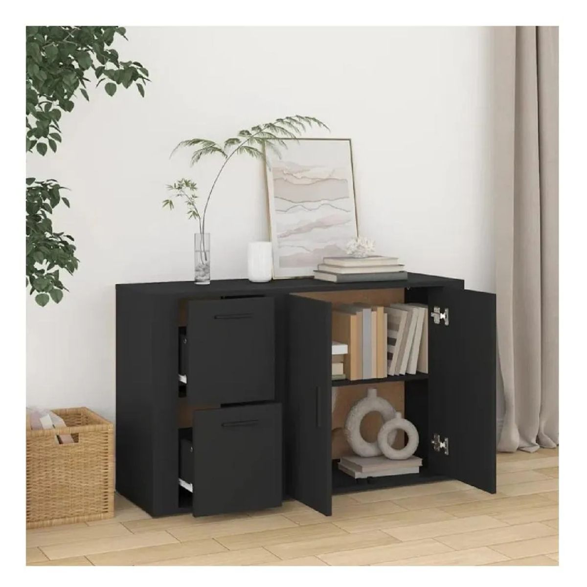 TU MESITA - Aparador Clásico TU MESITA Atom color Negro 2 cajones 2 puertas