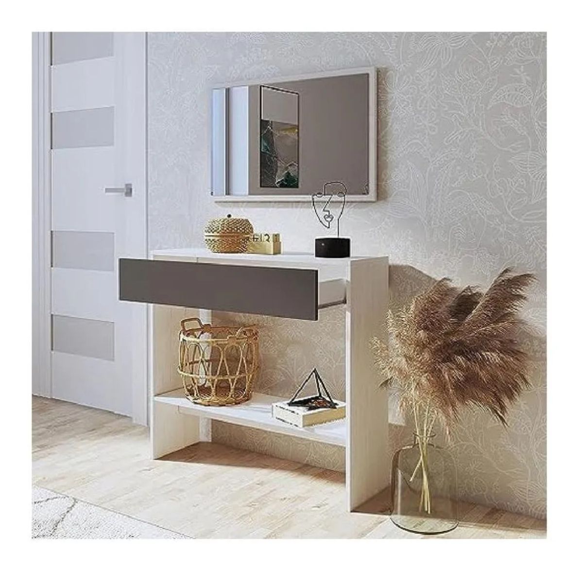 TU MESITA - Aparador con Espejo TU MESITA Mirtha color BlancoNegro 1 cajón