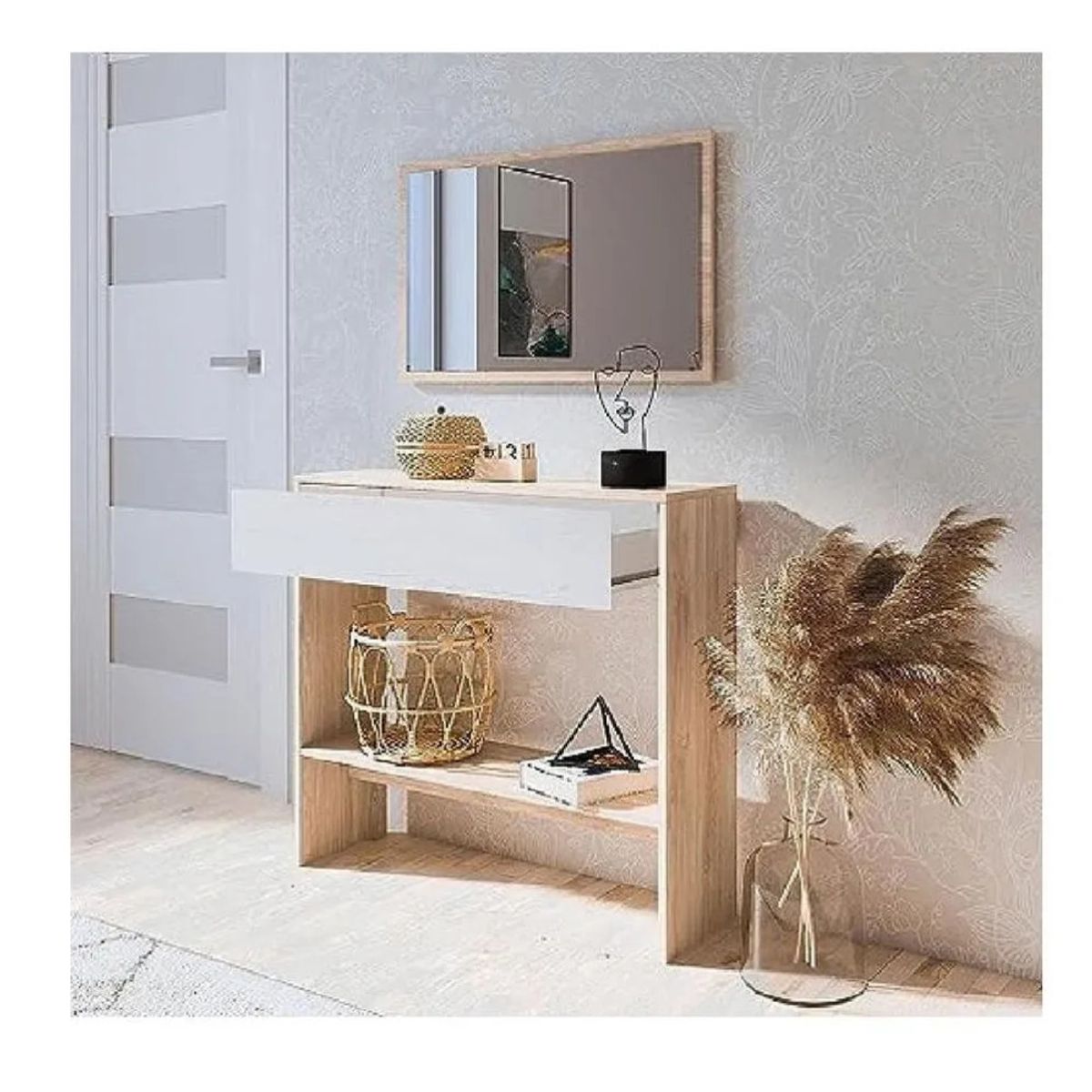 TU MESITA - Aparador con Espejo TU MESITA Mirtha color DunaBlanco 1 cajón