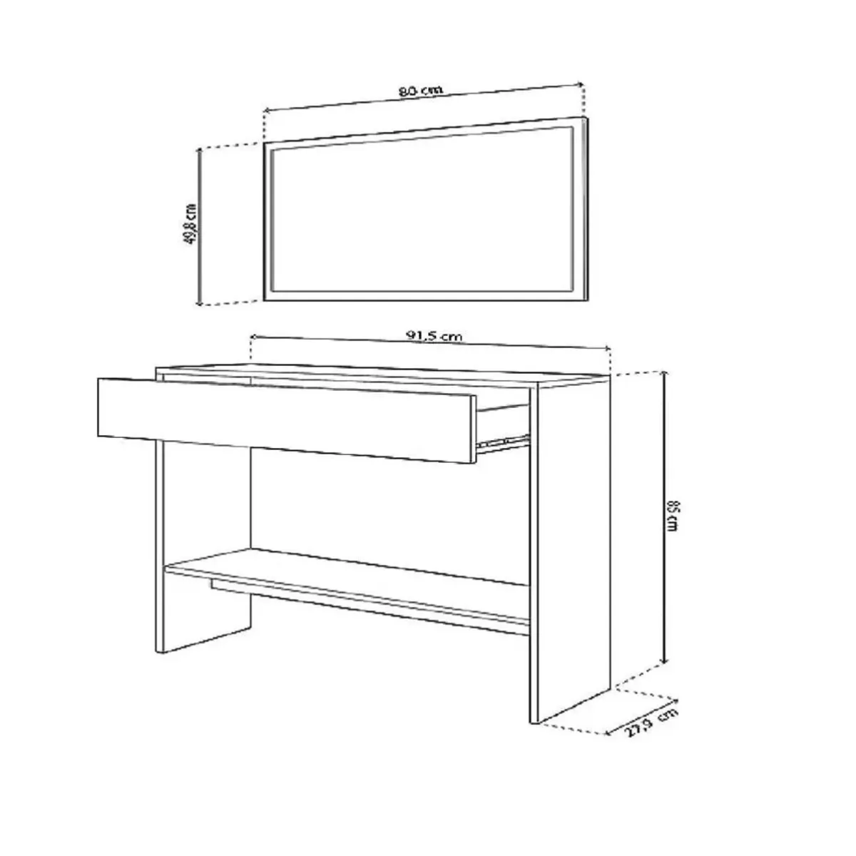 TU MESITA - Aparador con Espejo TU MESITA Mirtha color DunaNegro 1 cajón