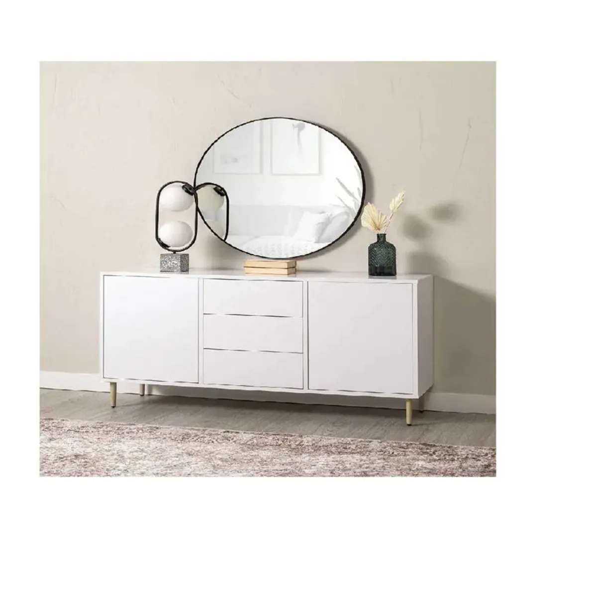 TU MESITA - Aparador con Espejo TU MESITA Molly color Blanco 3 cajones 2 puertas