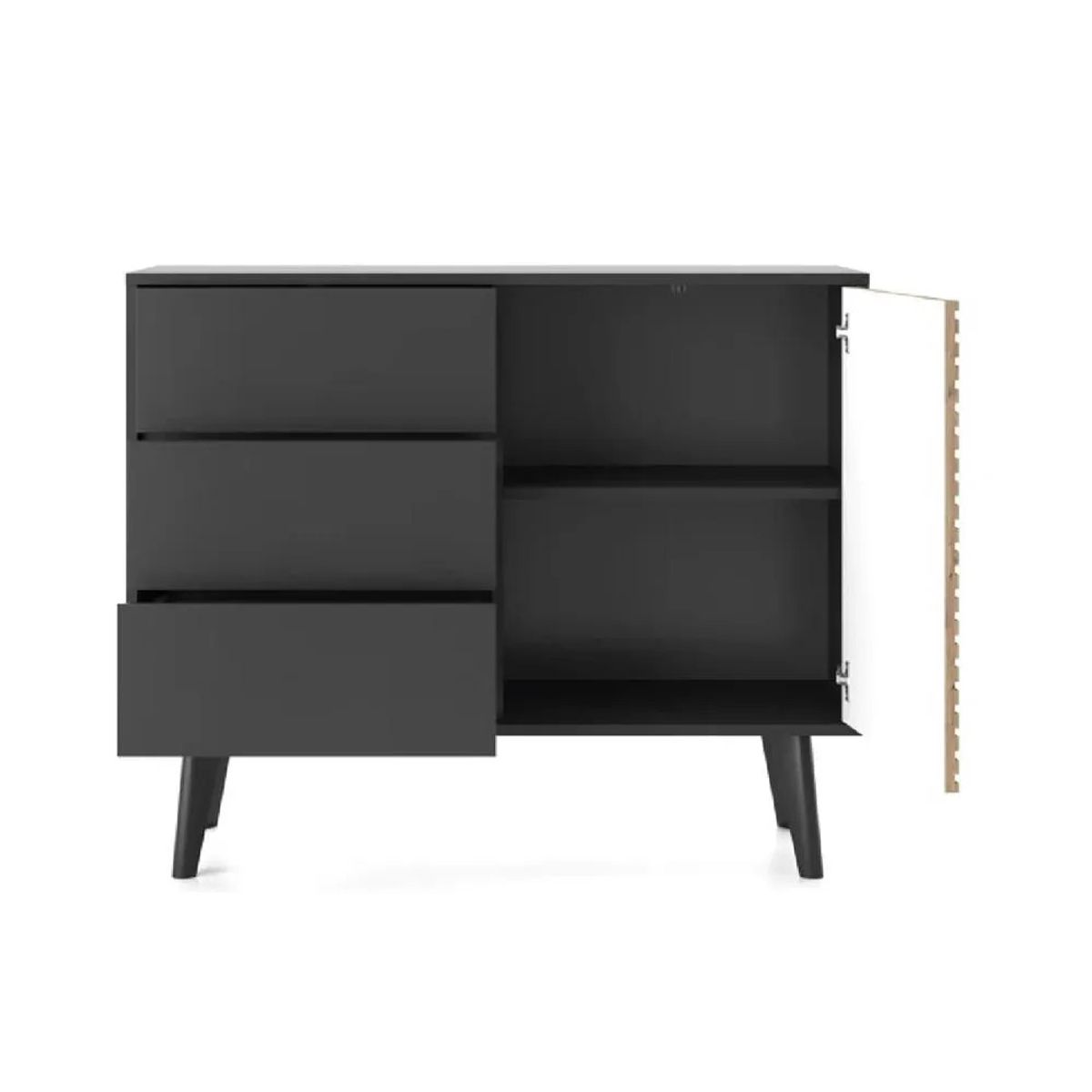 TU MESITA - Aparador Contemporáneo TU MESITA Casper color NegroMarrón 3 cajones 1 puerta