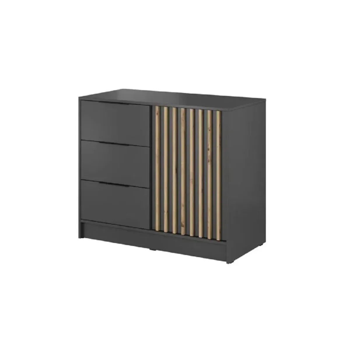 TU MESITA - Aparador Corto TU MESITA Fabián Gris OscuroRoble 3 cajones 1 puerta