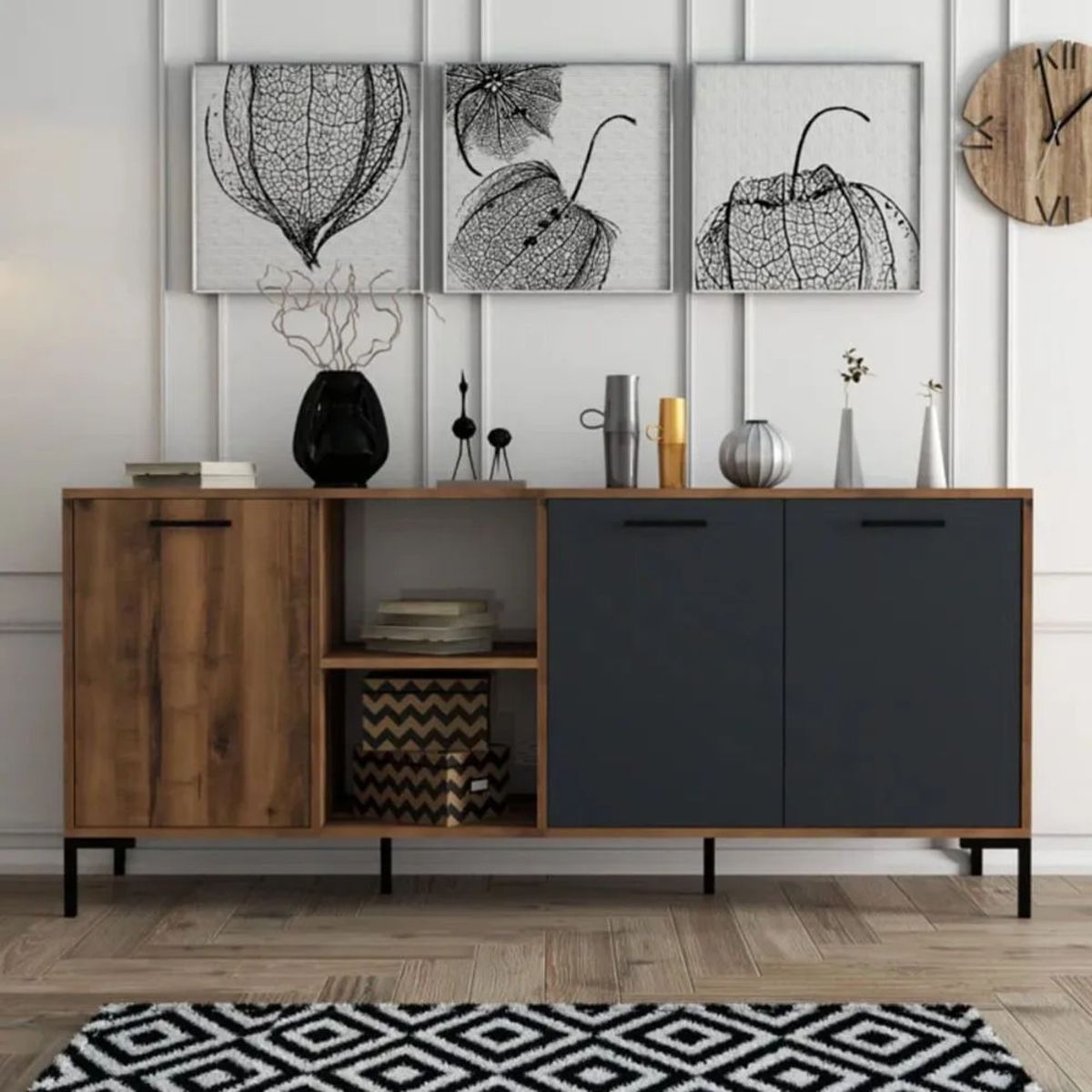 TU MESITA - Aparador Largo 3 puertas Roxy color MarrónNegro TU MESITA